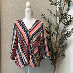 W5 Anthropologie Women’s Colorful Striped Surplice Blouse Size Medium